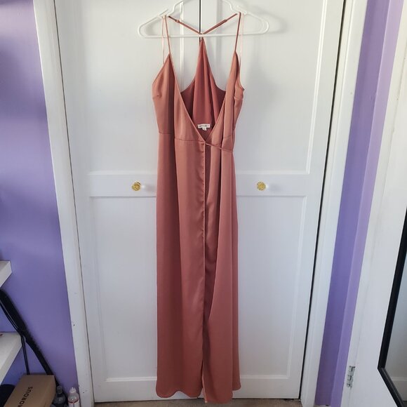 Women's Size Medium Pink / Mauve Satin Wrap Maxi Dress By Cotton Candy LA - Picture 7 of 7